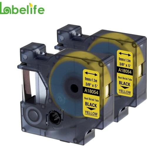 Labelife 2Pack 18054 Black on Yellow 9mm Heat Shrink Tubing for DYMO Rhino Industrial IND LabelWriter and Label Printer S0718290