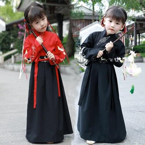 Chinese Traditional Classical Hanfu Costume for Children Tang Dynasty Swordsman Clothing Ancient Folk Dance Wear for Cosplay