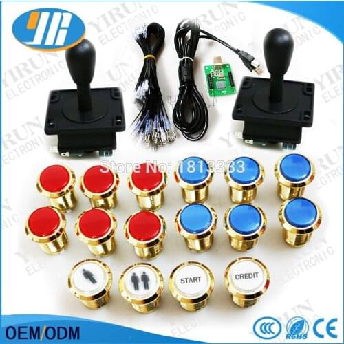 USB to Jamma Arcade mame DIY KIT FOR PC PS/3 USB Controller HAPP style joystck LED psuh button arcade start credit 1P 2P