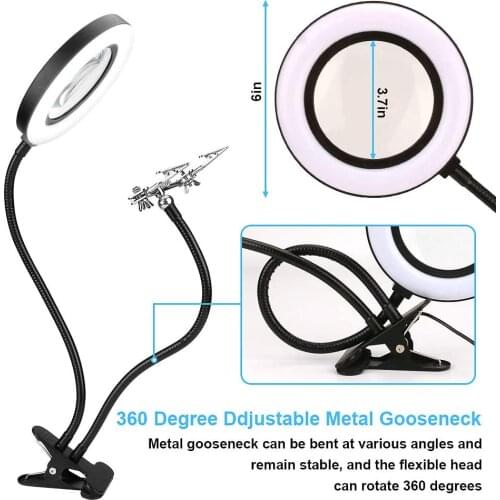 72LED Illuminated Magnifier USB 3 Colors 64 LED Magnifying Glass for Soldering Iron Repair/Table Lamp/Skincare Beauty Tool