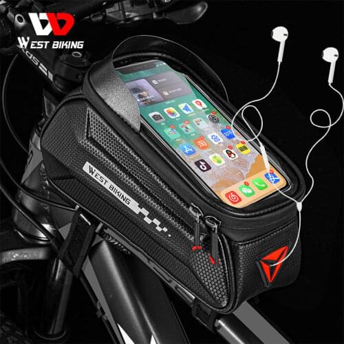 WEST BIKING Waterproof Bicycle Bag Front Frame Touch Screen Phone Bag MTB Road Bike Saddle Bag Reflective Cycling Accessories
