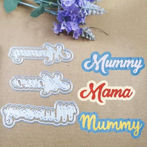 WYSE 3PCS Mama Mummy with Shadow Metal Cutting Dies Word Alphabet Craft Dies Cut Scrapbooking Die for DIY Handmade Paper Card