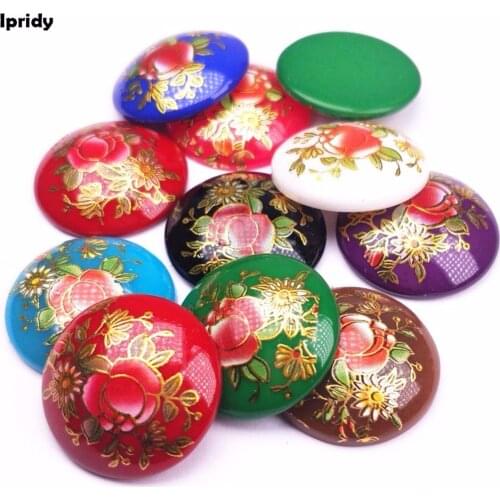 Japan Painting Vintage Japanese Colored Drawing Beads Half Round the bottom of color Flower Pattern Opaque 25mm 10 Pcs/lot