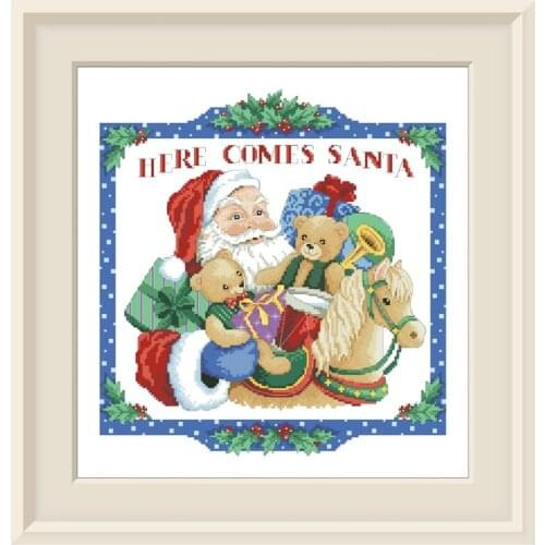 Here comes Santa cross stitch kits pattern design 18ct 14ct 11ct unprint canvas embroidery DIY needlework