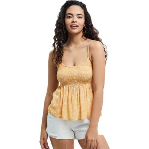Women Sexy Ruffles Floral Tank Top Vest Summer Wrinkle Sexy Sling Sleeveless Shirt Female Fashion Top L