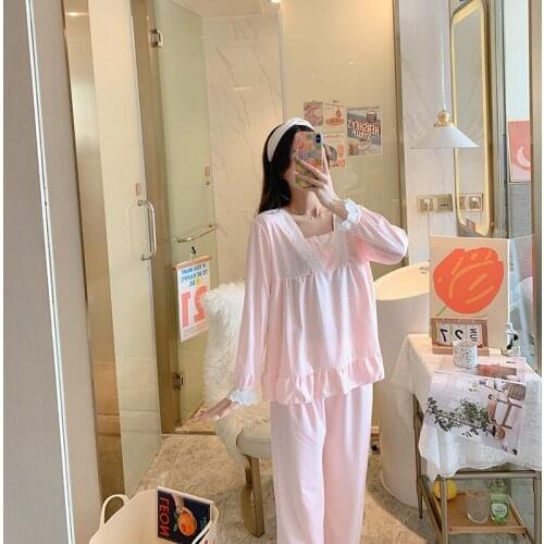 Women Set 2021 Long Sleeve Pajamas Set Leisure Women Sleepwear Suit 2Pcs Nightwear for Women Sleepwear Long Home Clothes Wear