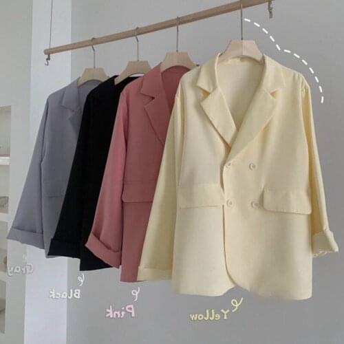 Women New Spring Summer Thin Solid Drape Suit Korean Casual Office Pockets Oversize Female Outwear Protection Street Girl Tops