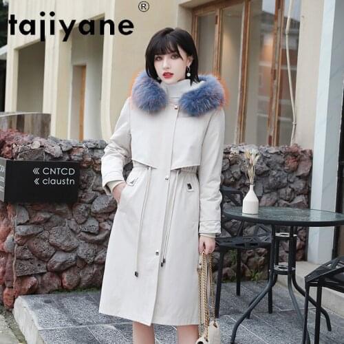 Winter Women Clohes Real Rex Rabbit Fur Lining Jacket Woman Natural Raccoon Fur Collar Hooded Parkas Abrigo Mujer TN788