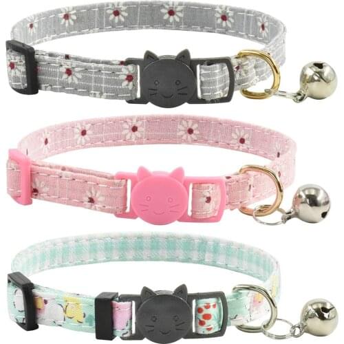 3 Packs Cat Collar with Bells Breakaway Durable Cute Flower Floral Pattern Kitten Collars Safety Adjustable for Kitty Cats Puppy