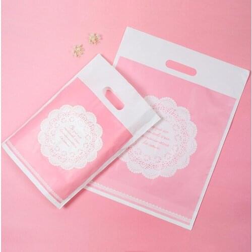 50pcs Lovely Pink Gift Bag Party Gift Packaging Shopping Bag Gift Bags Handles Plastic Bag