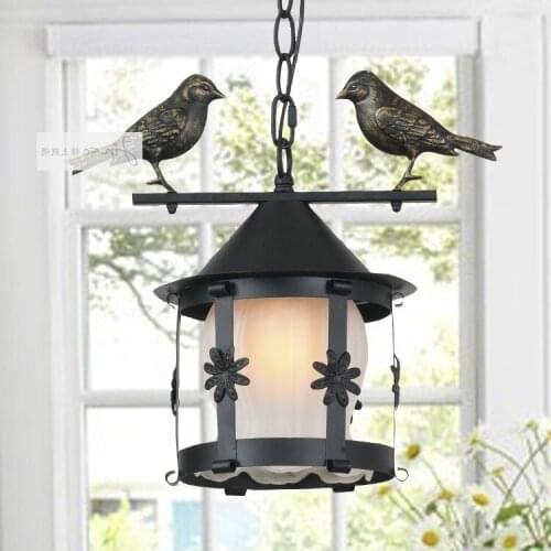 American Rustic Fashion Iron Black Cage Single Pendant Light Bar Balcony Lamp lustre pendente