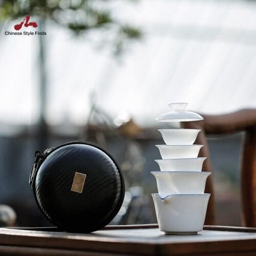 Tea Set Ceramic Teapot With 3 Cups Porcelain Gaiwan Tea Sets Portable Travel Tea Sets Drinkware