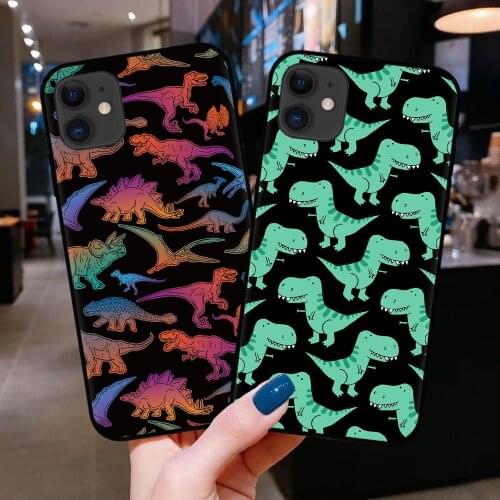 For Black iPhone 11 Pro Case 6 6S 7 8 Plus X XS Max Cute Dinosaur for Cover iPhone 12 Pro Max Case Soft TPU for iPhone XR Case