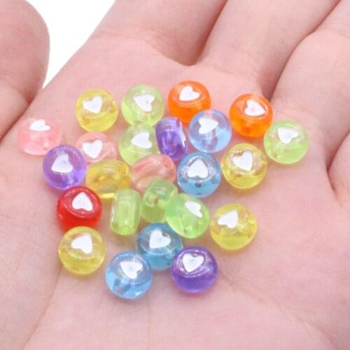 CHONGAI 100Pcs Fashion Jewelry Transparent Love Heart Acrylic Flat Round Beads for DIY Craft &Jewelry Making