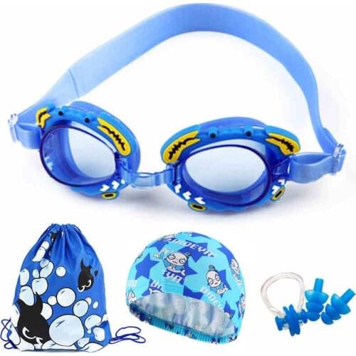 Children Swimming Goggles Silica Gel Waterproof Anti-fog Adjustable Belt Eyewear+Swimming Cap+Waterproof Bag+Earplugs+Nose Plugs