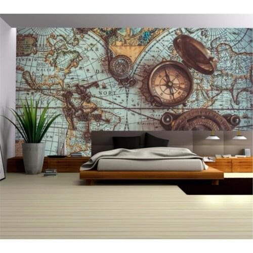 Wellyu Customized large 3D wallpaper retro world map pocket watch wallpaper family living room bedroom background wallpaper