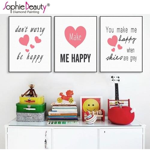 Sophie Beauty New Diy Diamond Painting Cross Stitch Handcraft Embroidery Red Heart Happy Word Poster Arts Needlework Mosaic Kit