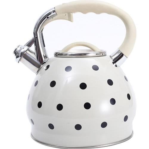 Boil Water Kettle Whistle Stainless Steel Hemispherical Beep White Handle Dots Pot Induction Cooker Gas Home Kitchen Supplies