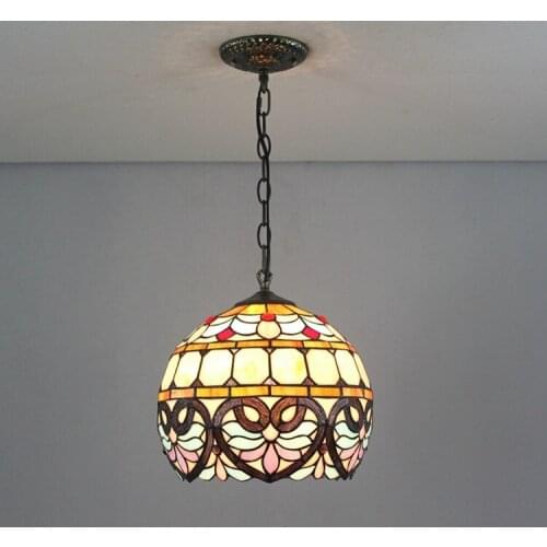 30cm European Creative Vintage Tiffany Colored Glass Lovely Peach Baroque Spherical Restaurant Chandelier Glass Lamp