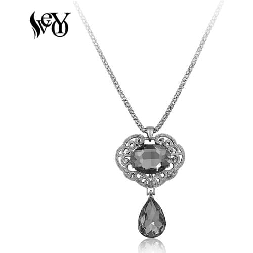 VEYO Crystal Palace Retro Necklace Pendant for Woman Long Chain Chinese style High Quality