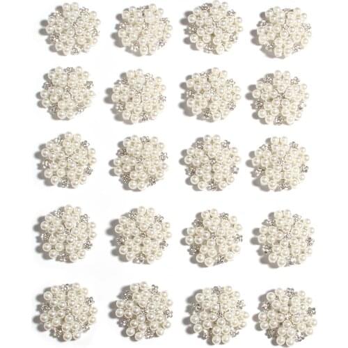 50PCS 1.2" 3cm Round Big Crystal Alloy Rhinestone Buttons with Pearls Shank Back for Sewing Shoe Cloth Flower Hair Accessories