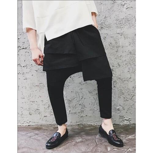 M-5xl Men Harem Pants Patchwork 9 Ankle Length Trousers Hairstylist Casual Loose Skirt Singer Plus Size Costumes 2021 New