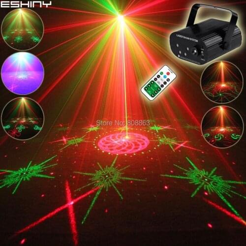 ESHINY Mini Double R&G 5 Len Laser 128 Patterns Projector Blue Led Home Party Bar DJ Disco Xmas Dance Stage Effect Light N60T154