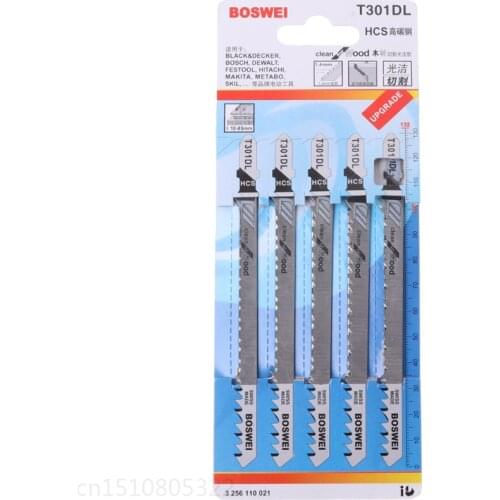 5 Pcs T301DL HCS T-Shank Jig Saw Blades Set 132mm 5" 6 TPI Clean For Wood