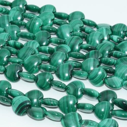Natural Malachite Smooth Flat Heart Beads 10mm