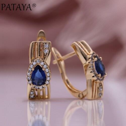 PATAYA New Dark Blue Water Drop Natural Zircon Dangle Earrings 585 Rose Gold Women Earrings Wedding Vintage Fine Fashion Jewelry
