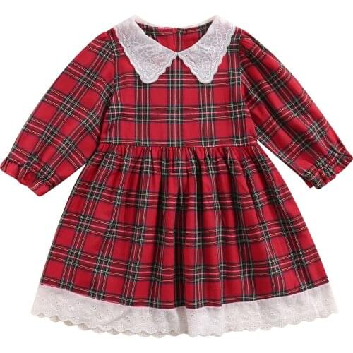 Toddler Kids Baby Girl Dress Plaid Print Doll Collar Long Sleeve A-line Dress Autumn Toddler Girls Clothing 1-6Y