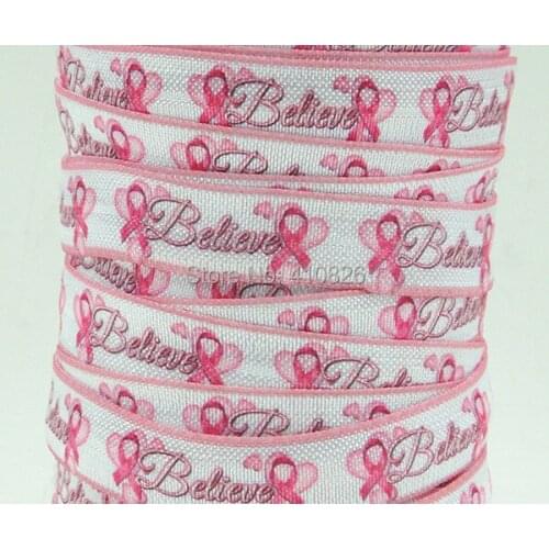 Q&N ribbon wholesale/OEM 5/8inch 141016001 Awareness printed folded over elastic FOE 50yds/roll free shipping