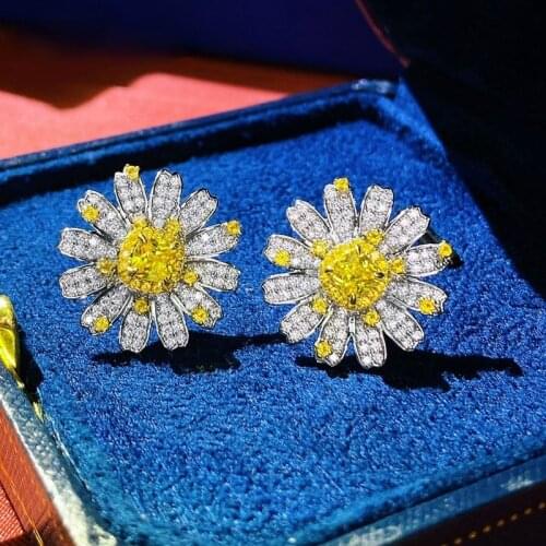 Real 925 Sterling Silver Sparkling Full High Carbon Diamond Topaz Flower Stud Earrings For Women Party Fine Jewelry Gifts