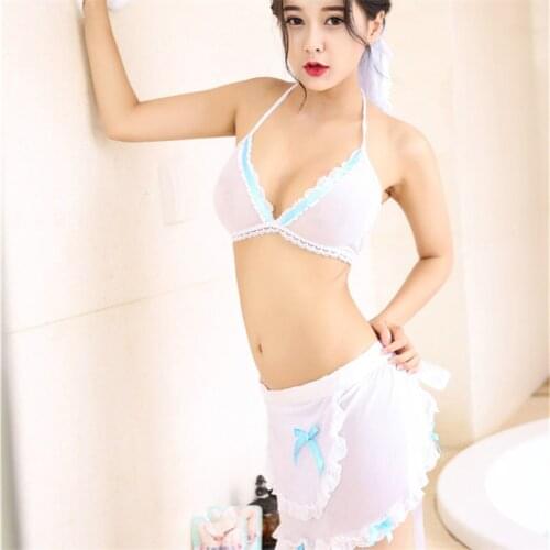 Sexy Lace Dress Sets Lingerie erotic Midnight White Bralette Skirts Fantasy underwear halter Nightwear for women Bikini appeal