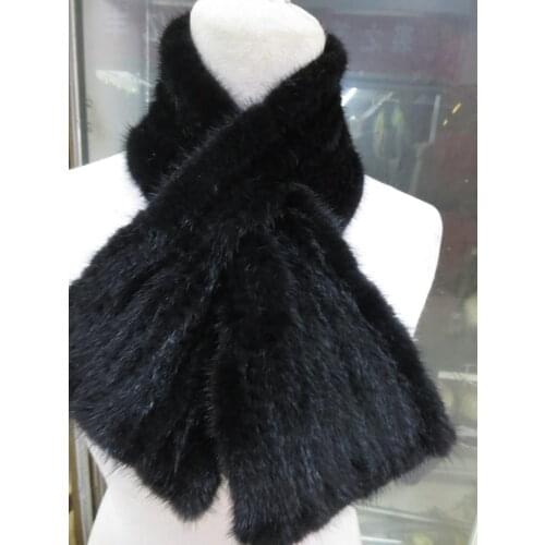 Elegant Best Real Mink fur knitted Neckerchief fishtail Scarf women black