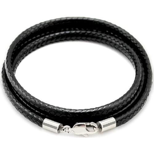 5PC Black Leather Cord Wax Braided Rope Necklace Chain Lobster Clasp Round Leather Cords 2MM Mens Women Necklaces DIY Jewelry