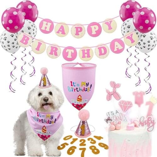 Pet dog birthday party suit birthday hat number dog birthday saliva towel custom dog cake insert sign dog sweater pet supplies