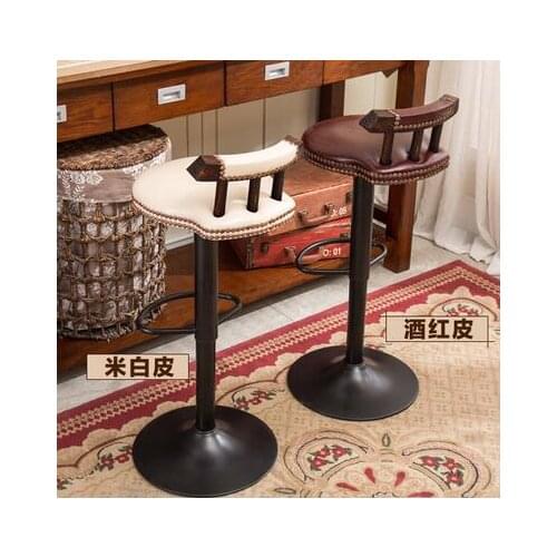 Real wood chair, wrought iron bar chair. Lifting chair. Rotate. Stool bar chair