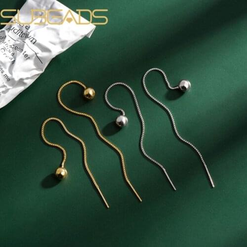 Subeads Real 925 Sterling Silver Long Tassel Round Bead Drop Earrings Ear Line For Women Box Chain Earrings Jewelry Ear Gift