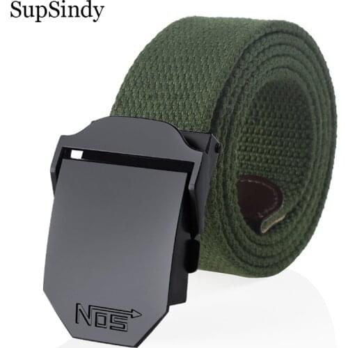 SupSindy Fashion Man Canvas Belt Luxury Black Metal Buckle Jeans Belts for Men Waistband Army Military Tactical belts Male Strap