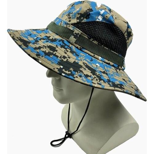 Outdoor Summer Wide Brim Camou Breathable Mesh Camping Trivel Climbing Fishing Beach Men Women Hats Foldable Sunscreen Cap X017