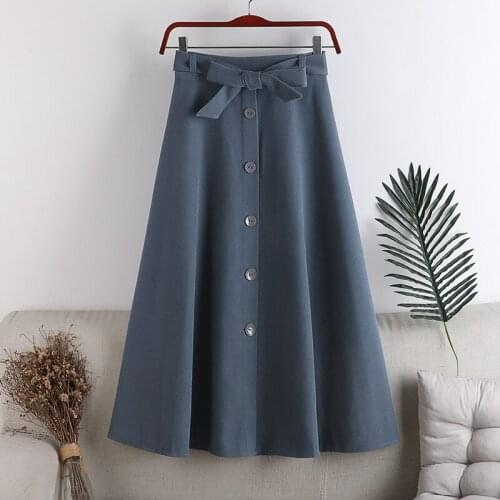 Button Bow Skirt For Womens Autumn And Winter New Slim Elastic Waist Lace Up Skirt