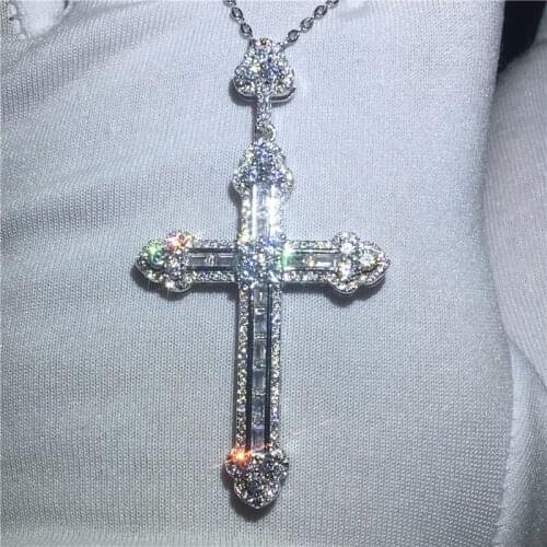 Flower Cross Pendant AAAAA cz Stone 925 sterling silver Party Wedding Statement Cross Pendant necalace for women Men Jewelry