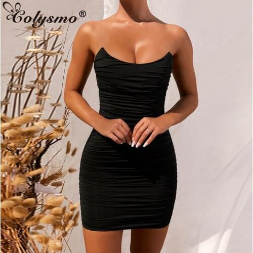 Colysmo Double Layers Red Summer Dress Women Sexy Off Shoulder Push Up Bodycon Dress Black Party Club Ruched Dress Mini 2020