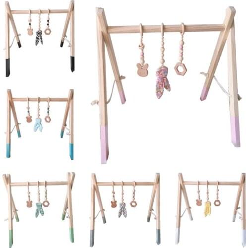 1Set Nordic Cartoon Baby Wooden Rabbit Ear Toys Pendant Gym Fitness Rack Kits