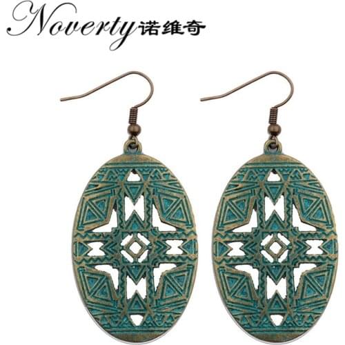 1 Pair 50mm Retro Patina Plated Zinc Alloy Green Oval Hollow Out Cross Earrings for Womens Fashion Jewelry Gifts Date and Party