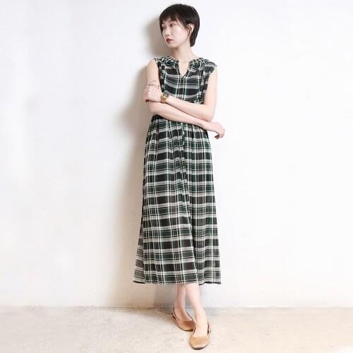 2018 Spring and Summer New Lattice Elastic Waist V-neck Sleeveless Chiffon Beach Dress Party Dresses Vestidos