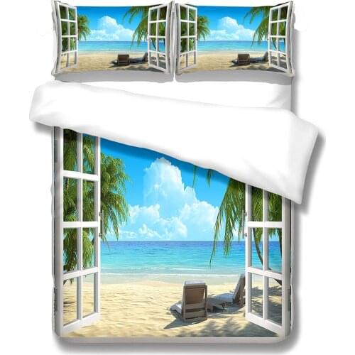 2021 Hot 3d Digital Beach Pattern 2/3pcs Duvet Cover Set 1Quilt Cover +1/2 Pillowcase Single Twin Double Full Queen King