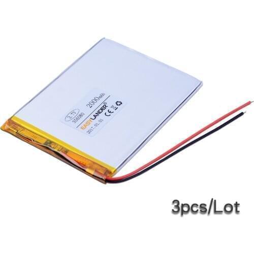 3Pcs /Lot 3.7V 2000mAh 356080 Polymer Li-ion Battery For Onda VX787 VX530 VX540T VX585 GPS electronics safety lamp Tablet PC