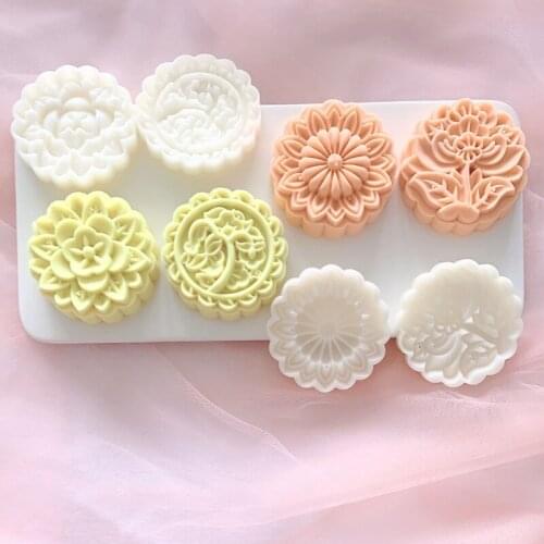 45BE Cookie Stamp Moon Cake Mold Set with Mode Pattern Bath Bombs DIY Festival Decoration Hand Cutter Cake Mold Kitchen Gift